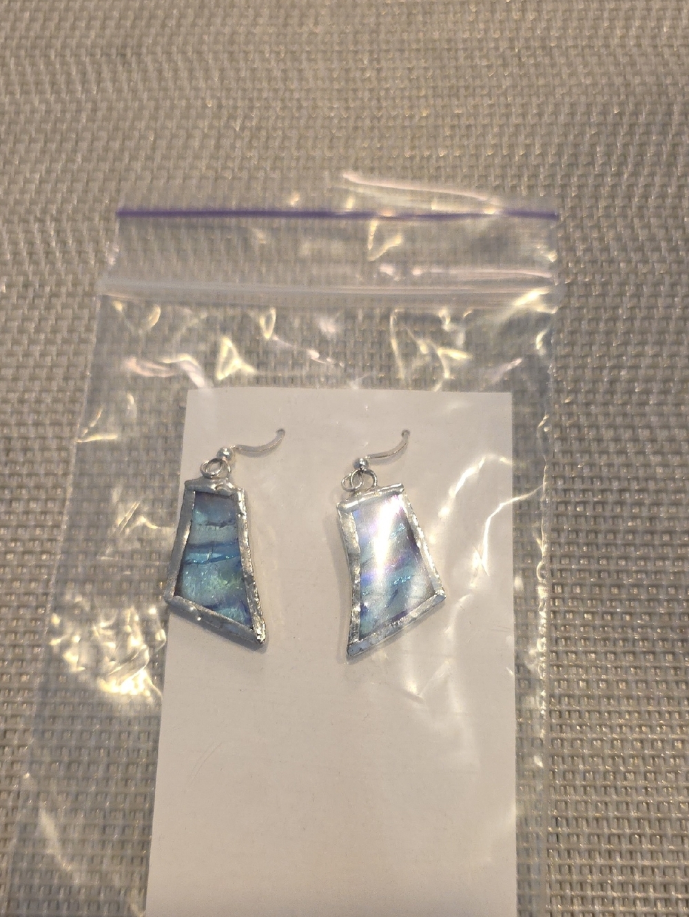 Iridescent Blue Stained Glass Dangle Earrings